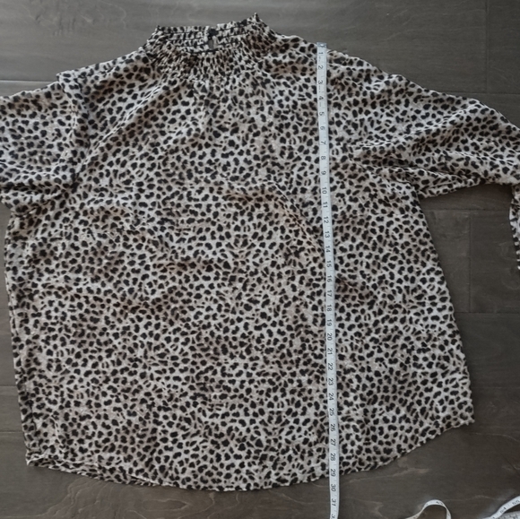 Torrid Leopard Print Chiffon Smocked Mock Neck Blouse - Picture 14 of 15